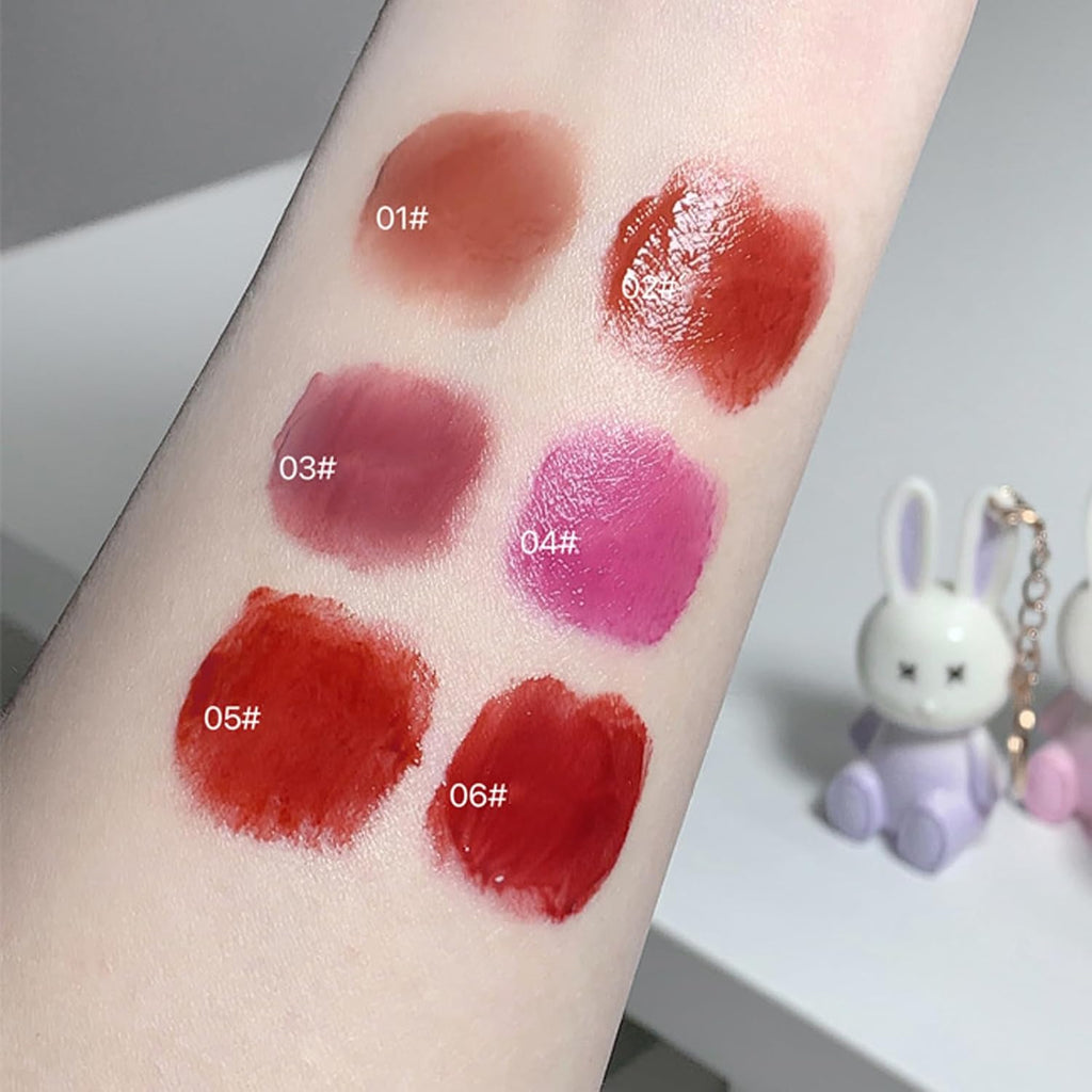 3 Colors Rabbit Lip Glaze Jelly Lipstick, Cute Lipstick Key Chain 2 in 1, Moisturizing Lip Stain Plumping Water Lip Gloss Waterproof Long Lasting Liptint for Girl(B)